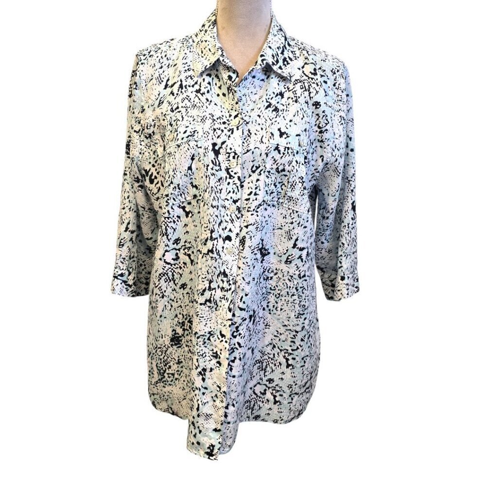 Chico's No-Iron Linen Dancing Texture Tunic, Chico's Size 2 (US 12/L). EUC. - Picture 2 of 8